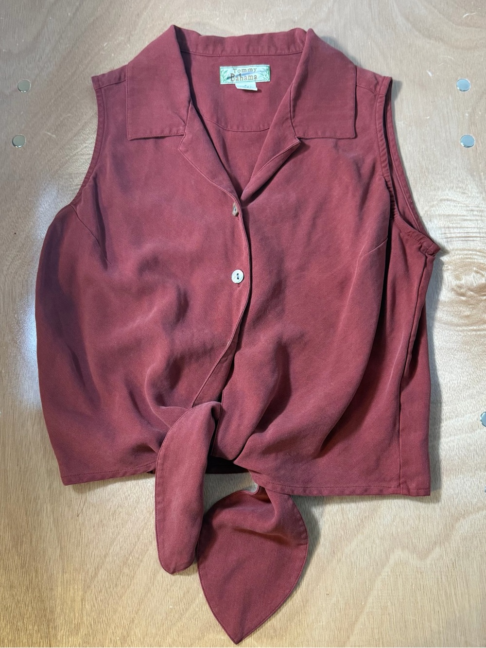 Vintage Tommy Bahama 100% Silk Tie Front Top Blouse Terracotta Small